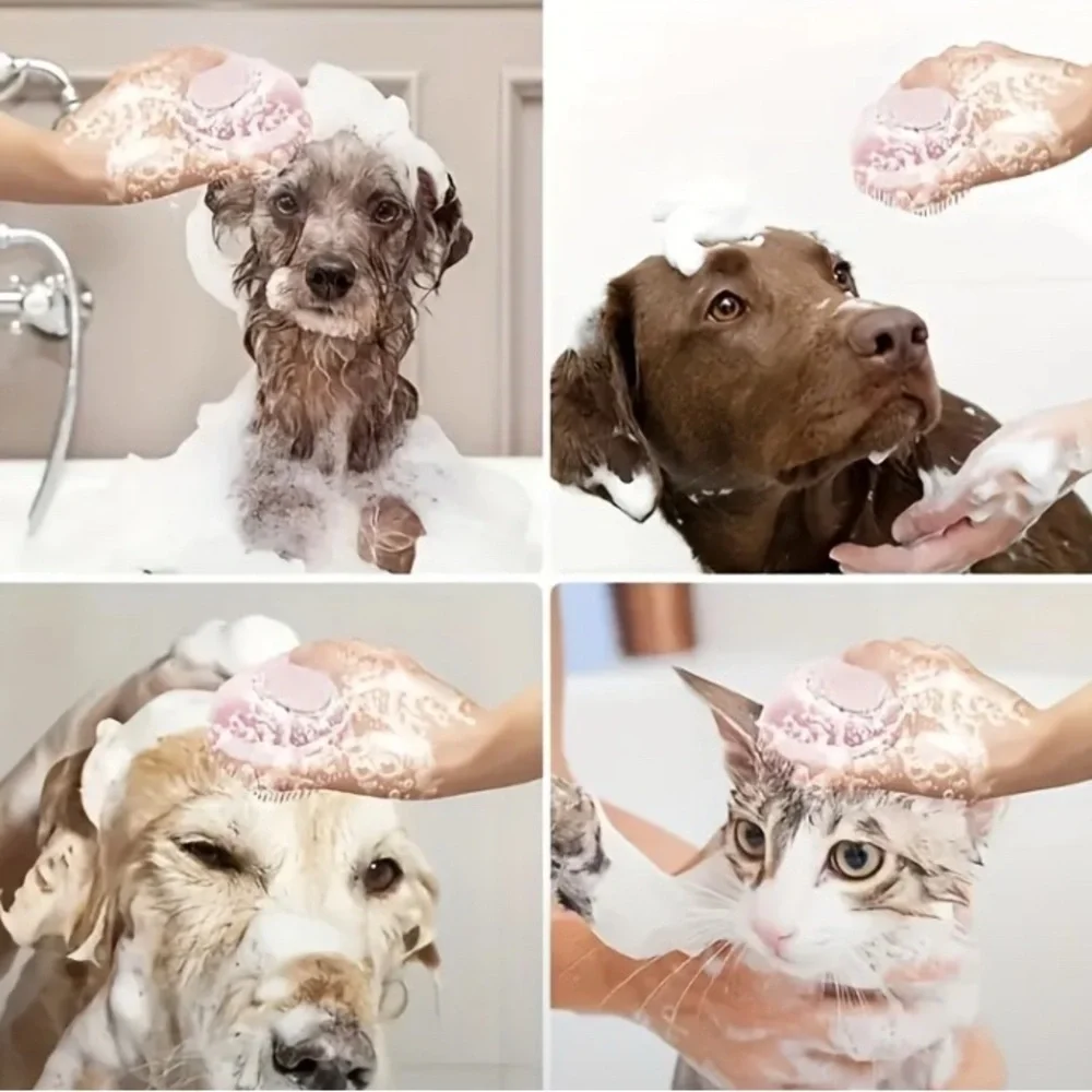 Pink White Pet Silicone Massage Shampoo Brush